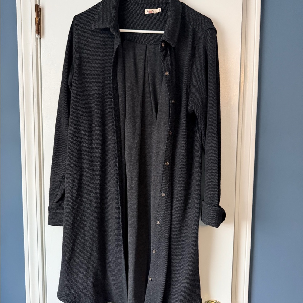 Faherty Charcoal Button-Down Midi Dress